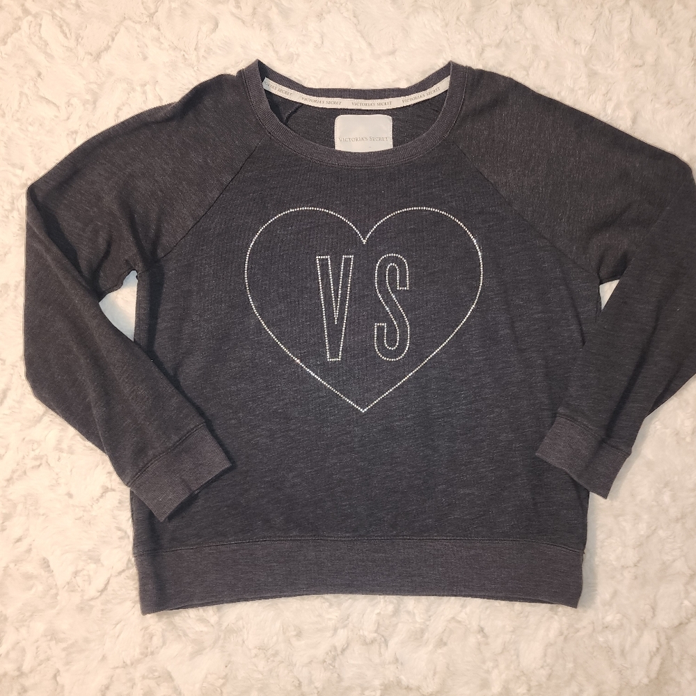 Women's Victoria's Secret VS Bling Rhinestone Gray Large Sweatshirt Pullover